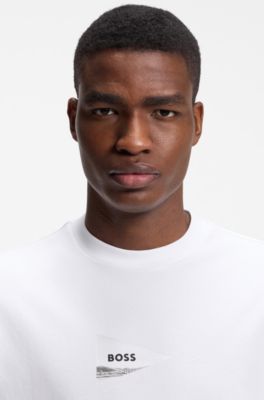 Camiseta regular fit en algod&oacute;n el&aacute;stico con estampado fotogr&aacute;fico, Blanco