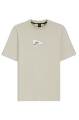 Regular-fit photoprint T-shirt in stretch cotton, Light Beige