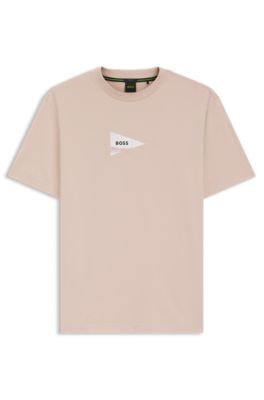 Camiseta regular fit en algod&oacute;n el&aacute;stico con estampado fotogr&aacute;fico, Naranja claro