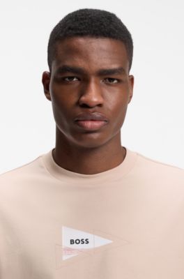 Camiseta regular fit en algod&oacute;n el&aacute;stico con estampado fotogr&aacute;fico, Naranja claro