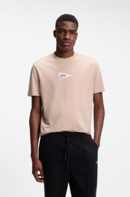 Camiseta regular fit en algod&oacute;n el&aacute;stico con estampado fotogr&aacute;fico, Naranja claro