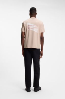 Camiseta regular fit en algod&oacute;n el&aacute;stico con estampado fotogr&aacute;fico, Naranja claro