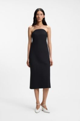 Vestido sin tirantes en crep&eacute; el&aacute;stico con cors&eacute; incorporado, Negro