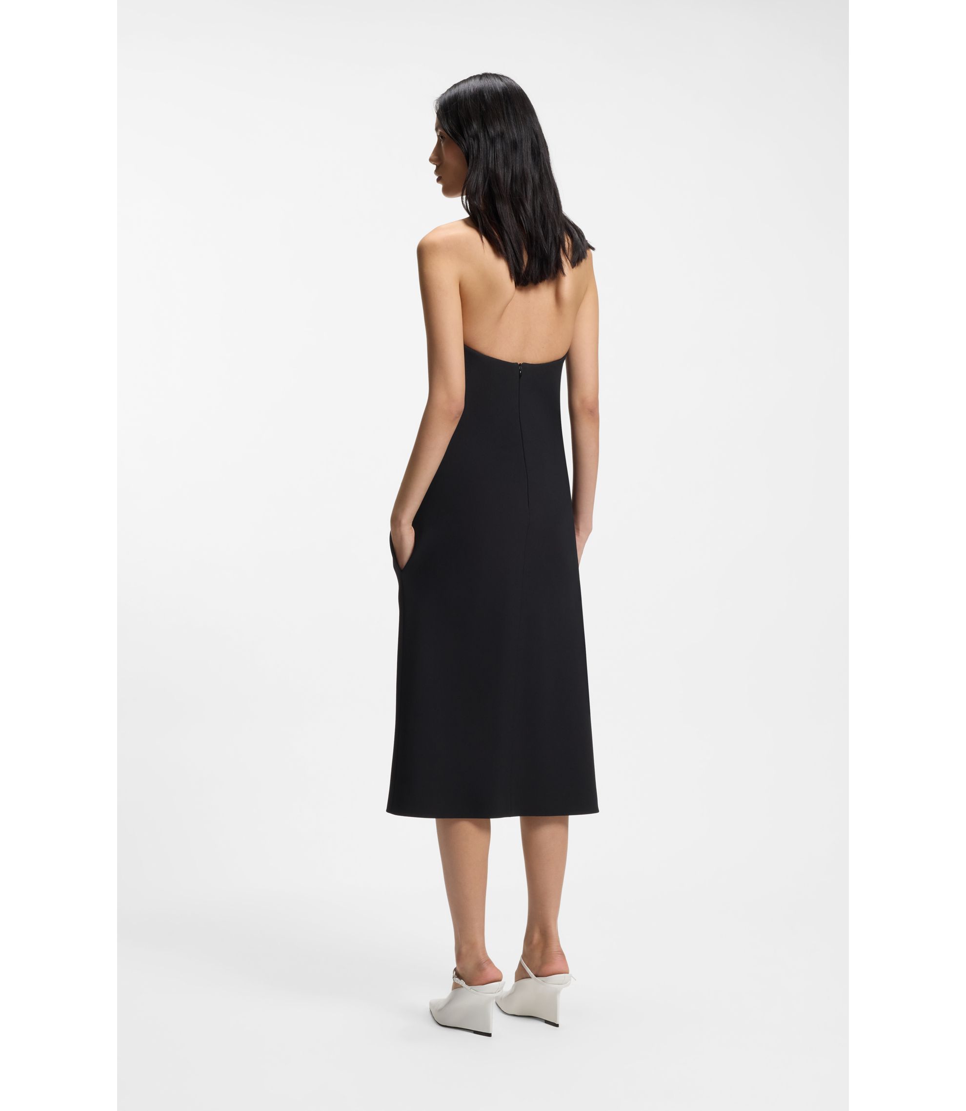 BOSS Stretch-crepe bandeau dress with Corset - Black