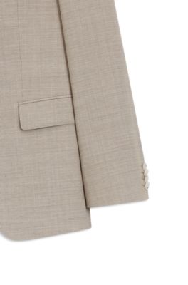 Three-piece slim-fit suit in patterned stretch wool, Khaki