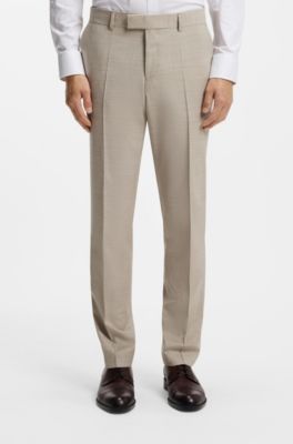 Three-piece slim-fit suit in patterned stretch wool, Khaki