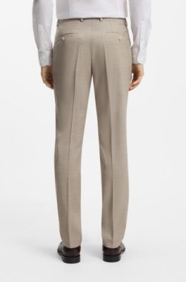 Three-piece slim-fit suit in patterned stretch wool, Khaki
