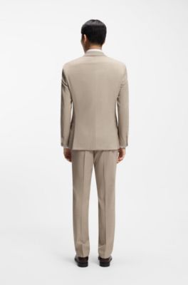 Three-piece slim-fit suit in patterned stretch wool, Khaki