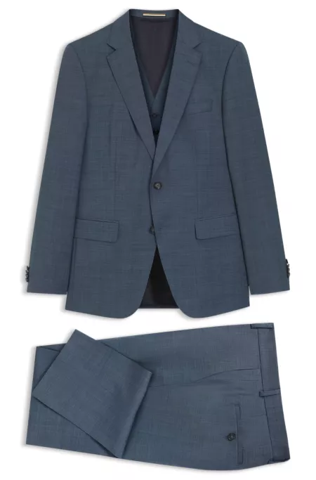 Three-piece slim-fit suit in patterned stretch wool