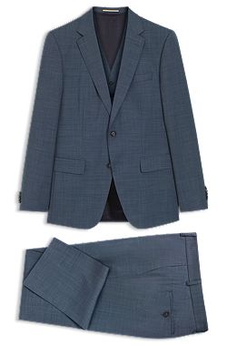 Three-piece slim-fit suit in patterned stretch wool