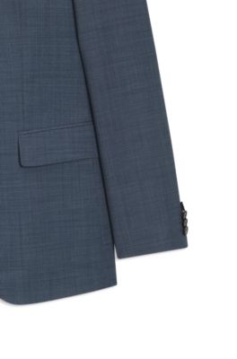 Three-piece slim-fit suit in patterned stretch wool, Light Blue