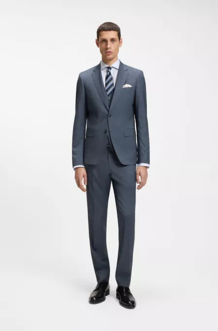 Three-piece slim-fit suit in patterned stretch wool