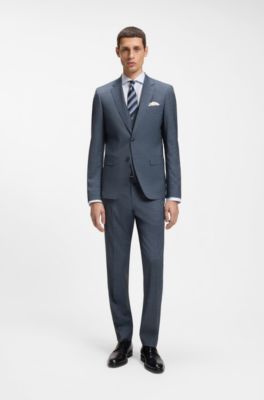 Three-piece slim-fit suit in patterned stretch wool, Light Blue