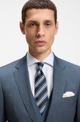 Three-piece slim-fit suit in patterned stretch wool, Light Blue