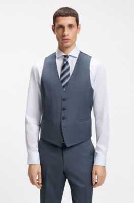 Traje slim fit con chaleco en lana el&aacute;stica con motivo, Celeste