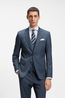 Three-piece slim-fit suit in patterned stretch wool, Light Blue