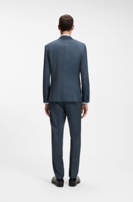 Three-piece slim-fit suit in patterned stretch wool, Light Blue