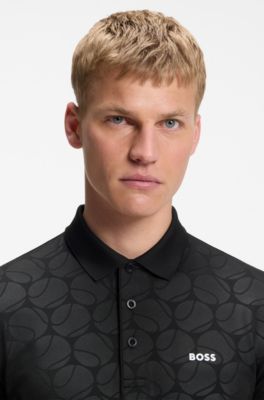 Active Slim-fit polo shirt with embossed tennis-ball pattern, Black