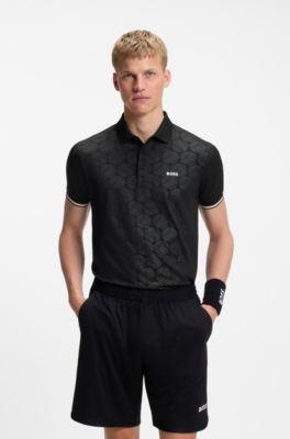 Active Polo slim fit con estampado de pelota de tenis grabado, Negro