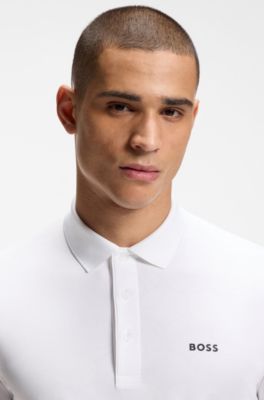Active Polo slim fit con estampado de pelota de tenis grabado, Blanco
