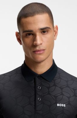 Active Polo slim fit con estampado de pelota de tenis grabado, Azul oscuro