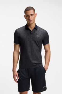 Active Polo slim fit con estampado de pelota de tenis grabado, Azul oscuro