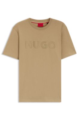Camiseta de punto de algod&oacute;n con logo a cuadros, Beige