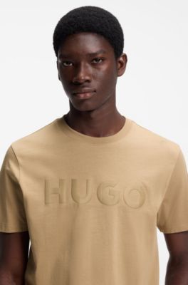 Camiseta de punto de algod&oacute;n con logo a cuadros, Beige