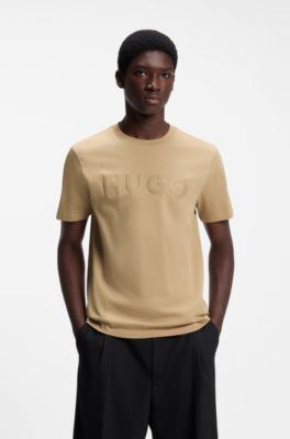 Camiseta de punto de algod&oacute;n con logo a cuadros, Beige