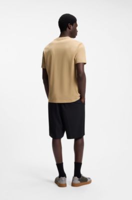 Camiseta de punto de algod&oacute;n con logo a cuadros, Beige