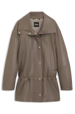 Parka-style jacket in leather, Brown