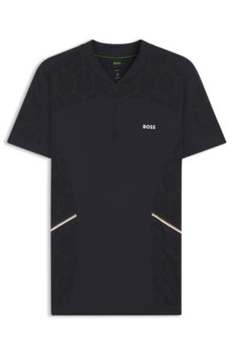 Slim-fit polo in seamless body-mapping jersey, Dark Blue