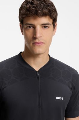 Slim-fit polo in seamless body-mapping jersey, Dark Blue
