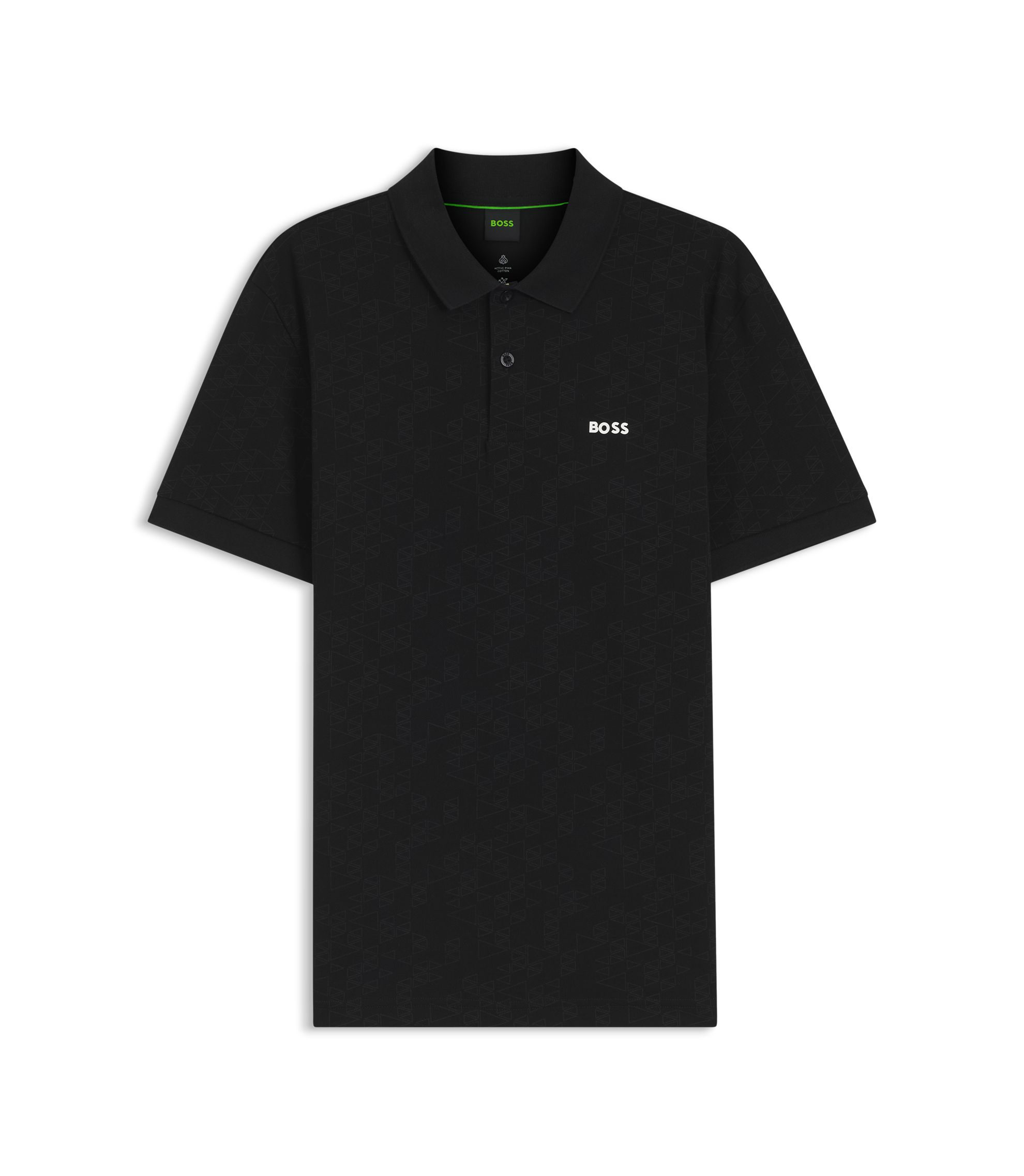 BOSS - Cotton-piqué polo shirt with all-over print - Black