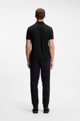 Cotton-piqu&eacute; polo shirt with all-over print, Black