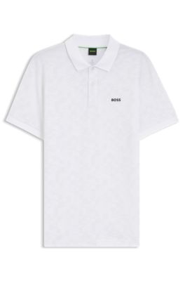 Cotton-piqu&eacute; polo shirt with all-over print, White