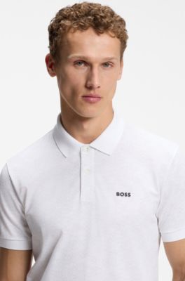 Cotton-piqu&eacute; polo shirt with all-over print, White