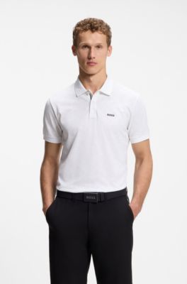 Polo de piqu&eacute; de algod&oacute;n con estampado integral, Blanco