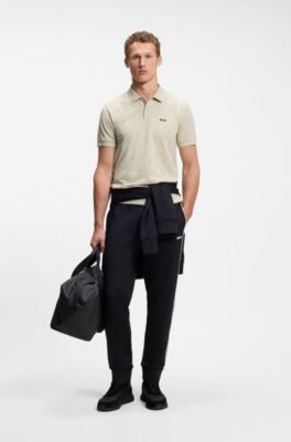 Cotton-piqu&eacute; polo shirt with all-over print, Light Beige