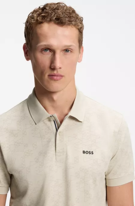 Cotton-piqué polo shirt with all-over print