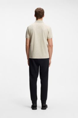 Cotton-piqu&eacute; polo shirt with all-over print, Light Beige