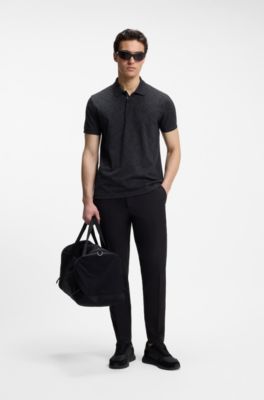 Cotton-piqu&eacute; polo shirt with all-over print, Dark Blue