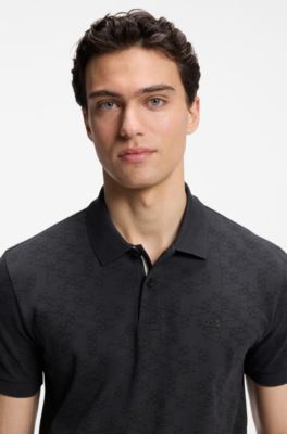 Cotton-piqu&eacute; polo shirt with all-over print, Dark Blue