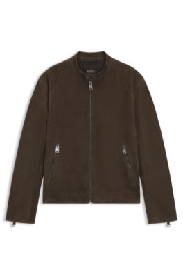 Suede jacket with zippered cuffs, Brown