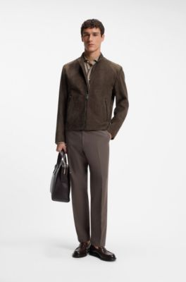 Suede jacket with zippered cuffs, Brown