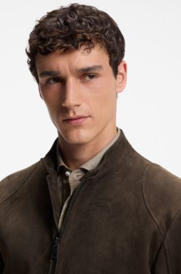 Suede jacket with zippered cuffs, Brown