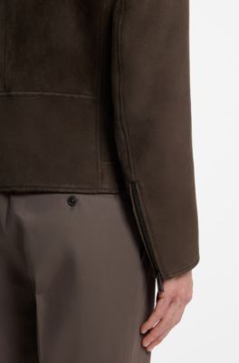 Suede jacket with zippered cuffs, Brown