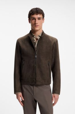 Suede jacket with zippered cuffs, Brown