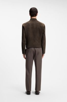 Suede jacket with zippered cuffs, Brown