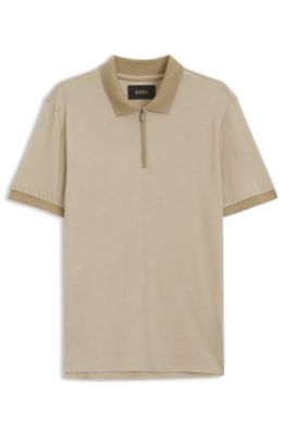 Polo regular fit de lana con tapeta de cremallera, Beige claro